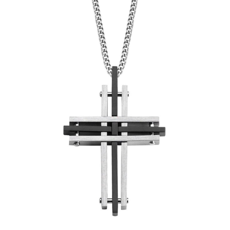 Stainless Steel & Ip Black Cross on 24 Chain