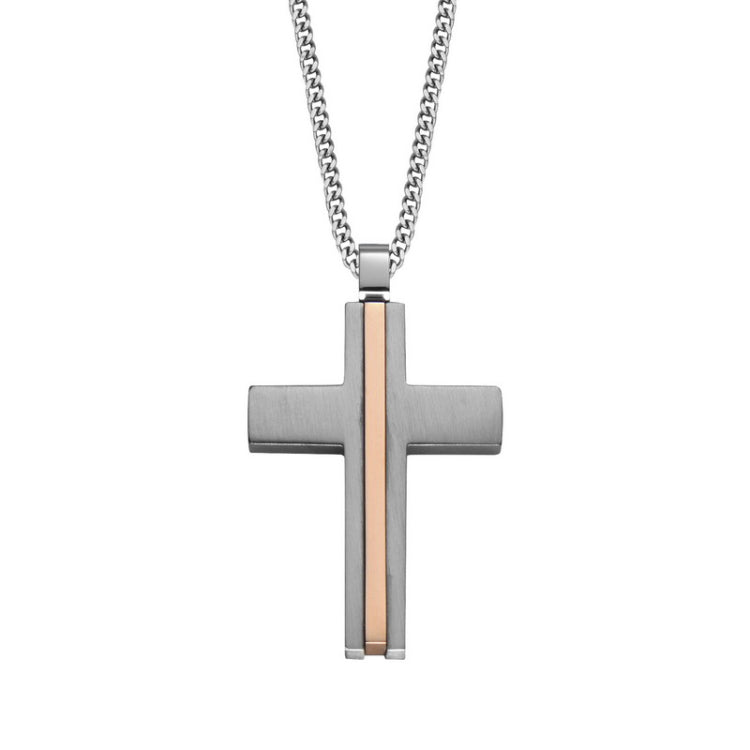 Stainless Steel & Ip Pink Cross on 24 Chain