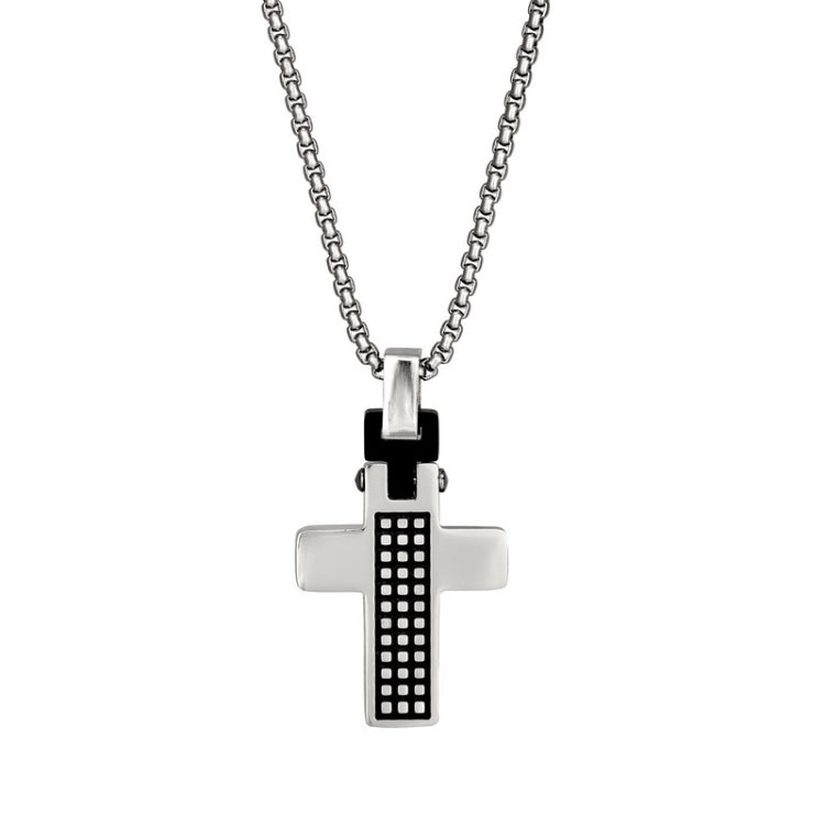 Stainless Steel Small Cross w/Checker Board Center on 20 Chain