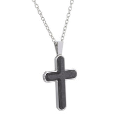 Stainless Steel Forged Carbon Cross on 20 -22  Adjustable Rounded Box Chain