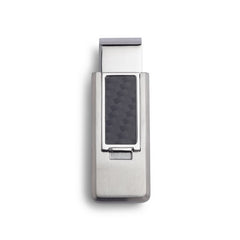Stainless Steel Finish Flip Money Clip w/Black Carbon Fiber