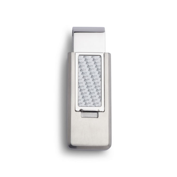 Stainless Steel PVD Finish Flip Money Clip w/White Carbon Fiber