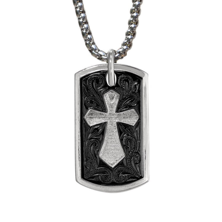 Stainless Steel & Black IP Cross Dog Tag on 22 2.5mm Black IP Stainless Steel Rounded Box Chain