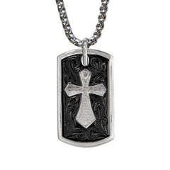 Stainless Steel & Black IP Cross Dog Tag on 22 2.5mm Black IP Stainless Steel Rounded Box Chain