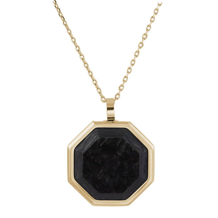 Gold IP Finish Stainless Steel Forged Carbon Octagon Pendant on 20 -22  Adjustable Rounded Box Chain