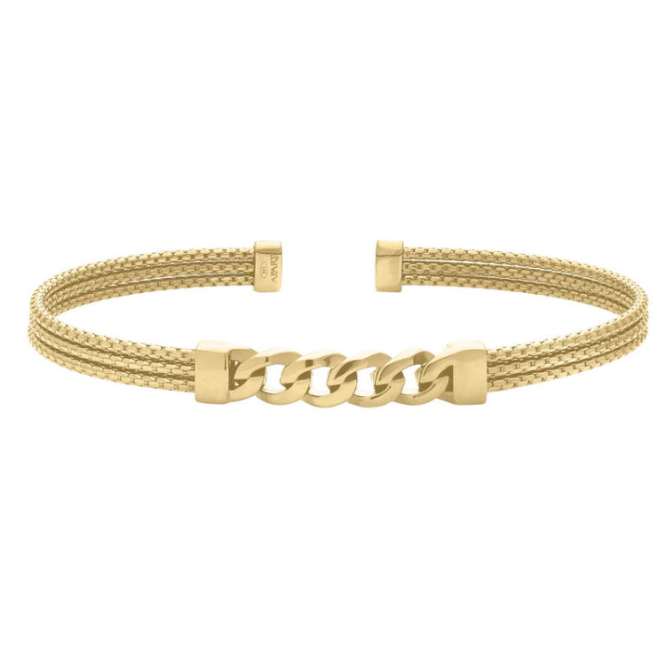Gold Vermeil Sterling Silver 3 Cable Curb Link Cuff Bracelet