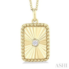 1/20 Ctw Rectangle fluted medallion Round Cut Diamond Pirouette Pendant With Chain in 10K Yellow Gold