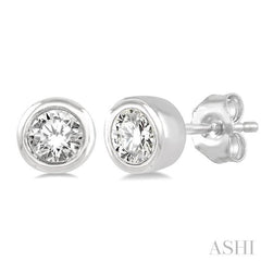 1/10 Ctw Bezel Round Cut Diamond Petite Stud Earrings in 10K White Gold