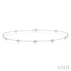 1/6 Ctw Four-Leaf Clover Round Cut Diamond Station Anklet in 10K White Gold