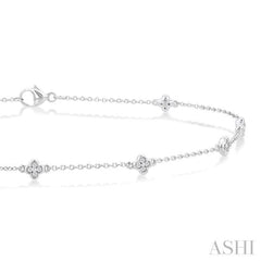 1/6 Ctw Four-Leaf Clover Round Cut Diamond Station Anklet in 10K White Gold