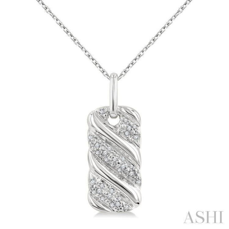 1/10 Ctw Bold Ribbed Swirl Round Cut Diamond Pirouette Bold Fashion Pendant With Chain in Sterling Silver
