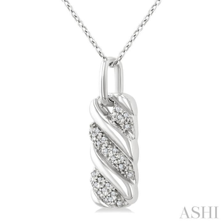 1/10 Ctw Bold Ribbed Swirl Round Cut Diamond Pirouette Bold Fashion Pendant With Chain in Sterling Silver