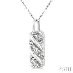 1/10 Ctw Bold Ribbed Swirl Round Cut Diamond Pirouette Bold Fashion Pendant With Chain in Sterling Silver