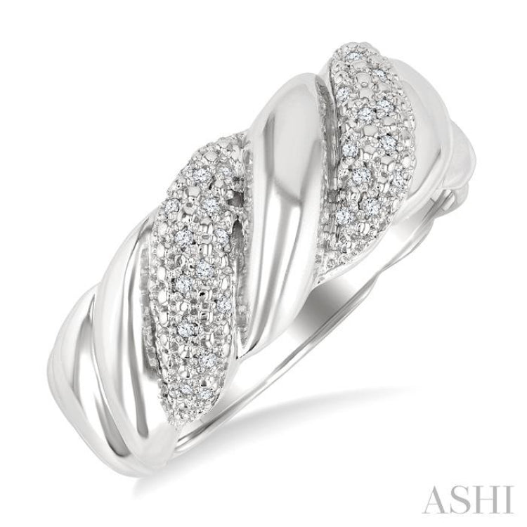 1/10 Ctw Bold Ribbed Swirl Round Cut Diamond Pirouette Bold Fashion Band in Sterling Silver