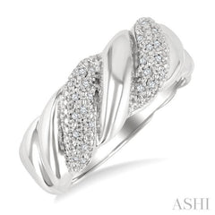 1/10 Ctw Bold Ribbed Swirl Round Cut Diamond Pirouette Bold Fashion Band in Sterling Silver
