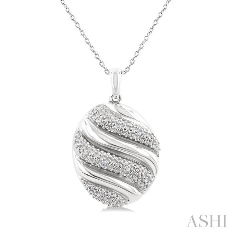 1/10 Ctw Bold Twisted Rib Round Cut Diamond Pirouette Bold Fashion Pendant With Chain in Sterling Silver