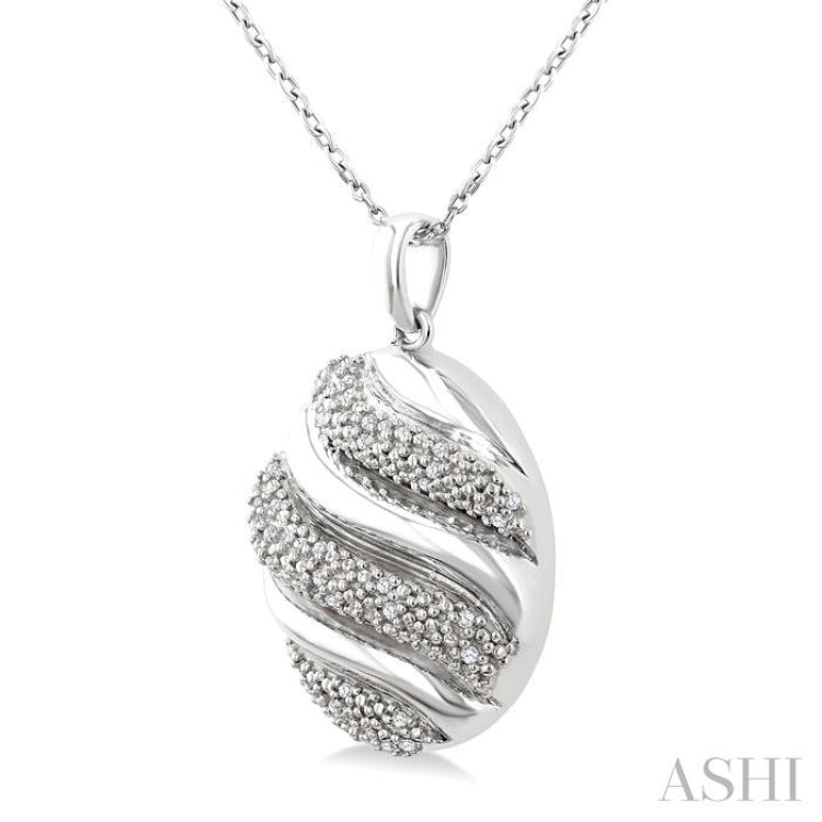1/10 Ctw Bold Twisted Rib Round Cut Diamond Pirouette Bold Fashion Pendant With Chain in Sterling Silver