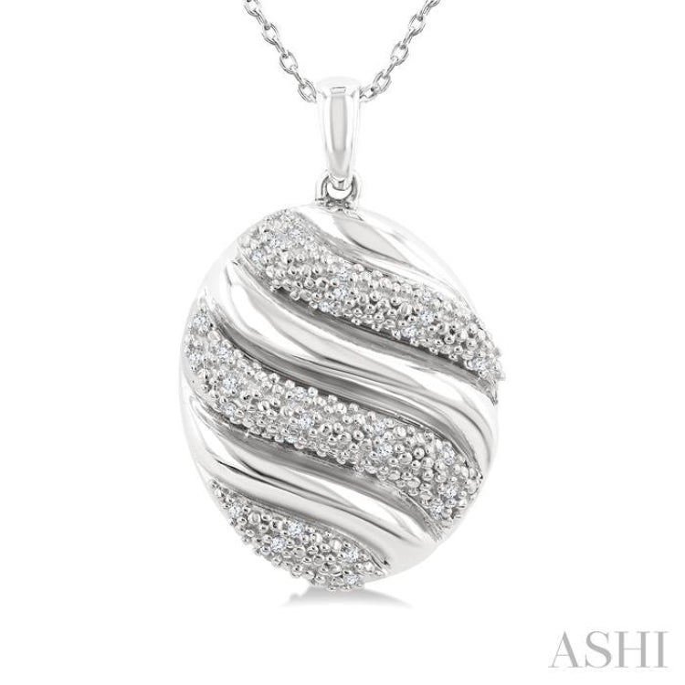 1/10 Ctw Bold Twisted Rib Round Cut Diamond Pirouette Bold Fashion Pendant With Chain in Sterling Silver