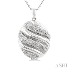 1/10 Ctw Bold Twisted Rib Round Cut Diamond Pirouette Bold Fashion Pendant With Chain in Sterling Silver