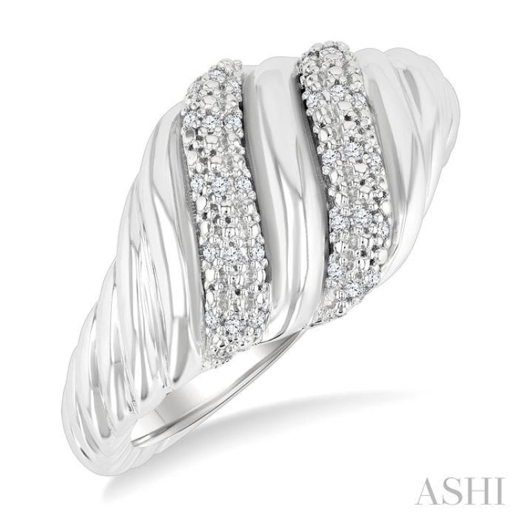 1/10 Ctw Bold Silver Twisted Rib Round Cut Diamond Pirouette Bold Fashion Band in Sterling Silver