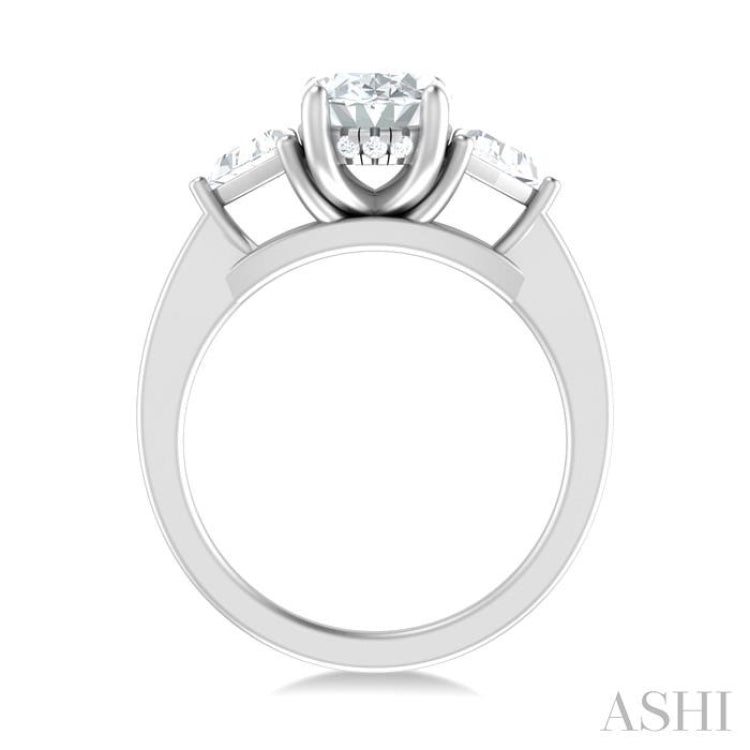 1/2 Ctw Oval Shape Trillion Cut & Round Cut Diamond Semi Mount Engagement Ring in 14K White Gold