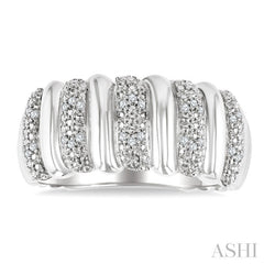 1/10 Ctw Bold Wide Ribbed Round Cut Diamond Pirouette Fashion Band in Sterling Silver