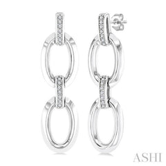 1/10 Ctw Oval Shape D-Link Round Cut Diamond Fashion Earrings in Sterling Silver