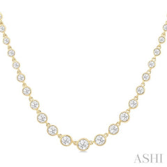 1 1/4 Ctw Halfway Graduated Bezel Set Round Cut Diamond Tennis Necklace in 14K Yellow Gold