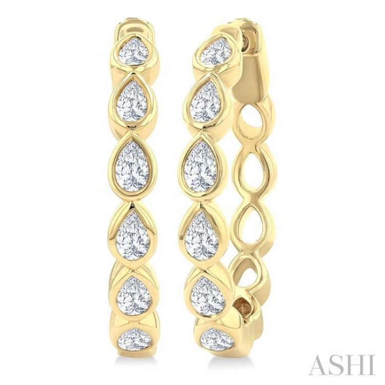 1 Ctw Bezel Set Pear Cut Diamond Fashion Hoop Earrings in 14K Yellow Gold