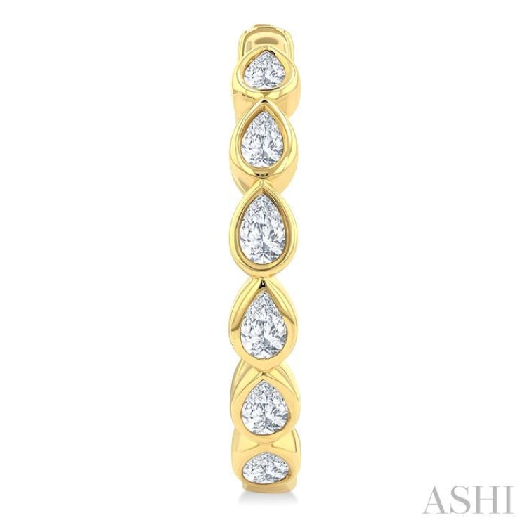 1 Ctw Bezel Set Pear Cut Diamond Fashion Hoop Earrings in 14K Yellow Gold