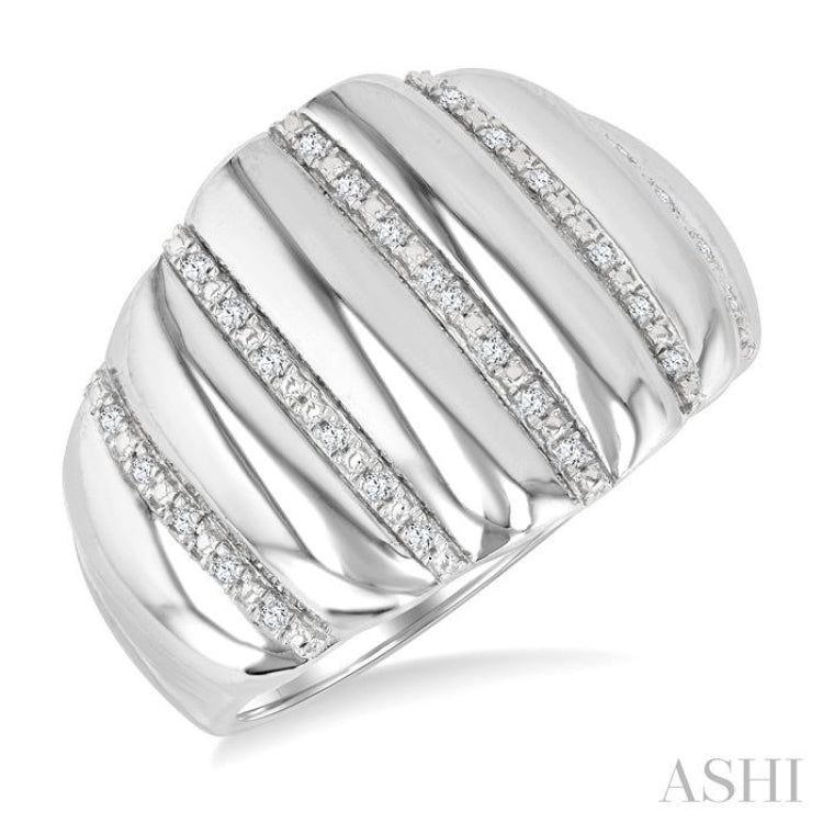 1/10 Ctw Ribbed Dome Shape Round Cut Diamond Pirouette Bold Wide Fashion Band in Sterling Silver