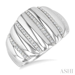 1/10 Ctw Ribbed Dome Shape Round Cut Diamond Pirouette Bold Wide Fashion Band in Sterling Silver