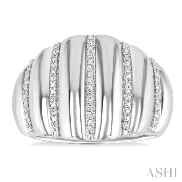 1/10 Ctw Ribbed Dome Shape Round Cut Diamond Pirouette Bold Wide Fashion Band in Sterling Silver