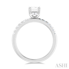 1/3 Ctw Emerald Shape Round Cut Diamond Semi Mount Engagement Ring in 14K White Gold