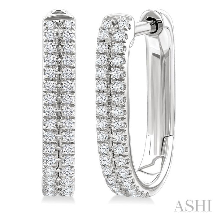 1/5 Ctw Twin Row Round Cut Diamond Fashion Hoop Earrings in 10K White Gold