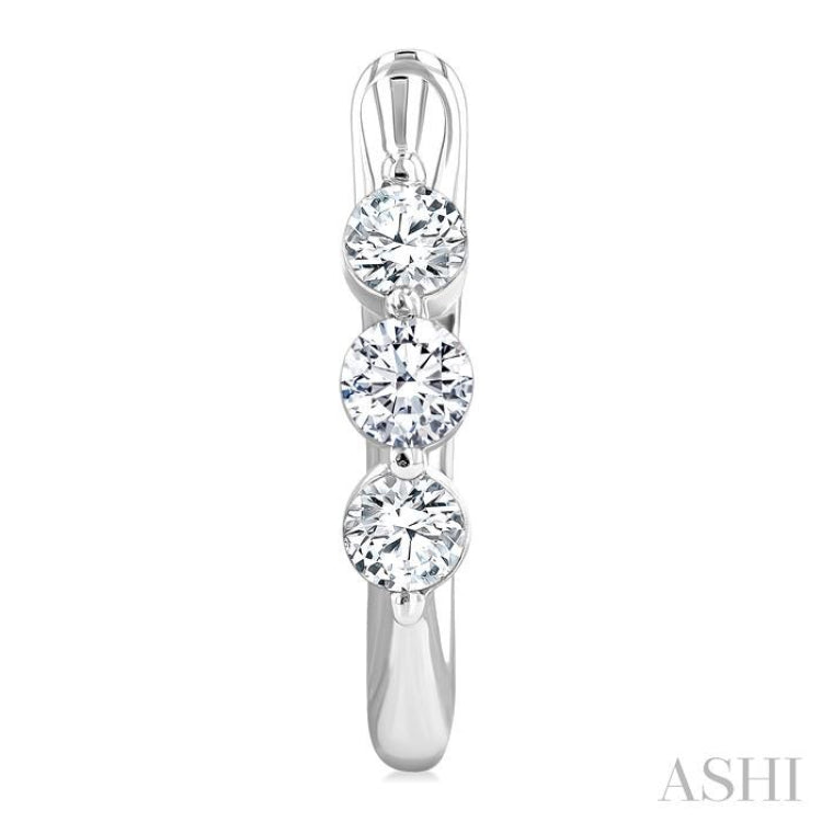 1/2 Ctw 3-Stone Round Cut Diamond Fashion Hoop Earrings in 14K White Gold