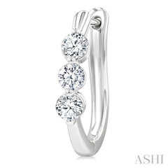 3/4 Ctw 3-Stone Round Cut Diamond Fashion Hoop Earrings in 14K White Gold