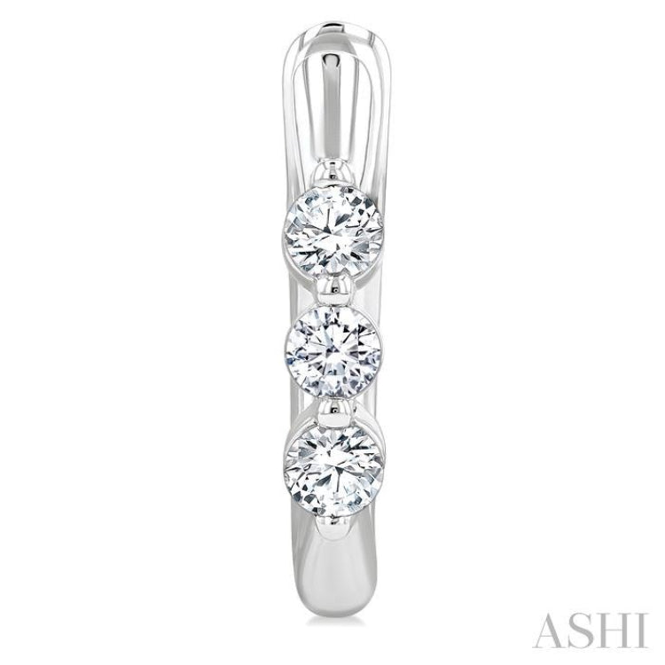 1/3 Ctw 3-Stone Round Cut Diamond Fashion Hoop Earrings in 14K White Gold