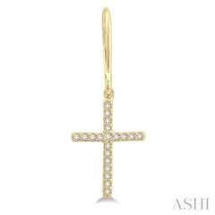 1/6 Ctw Cross Charm Round Cut Diamond Fashion Earrings in 10K Yellow Gold