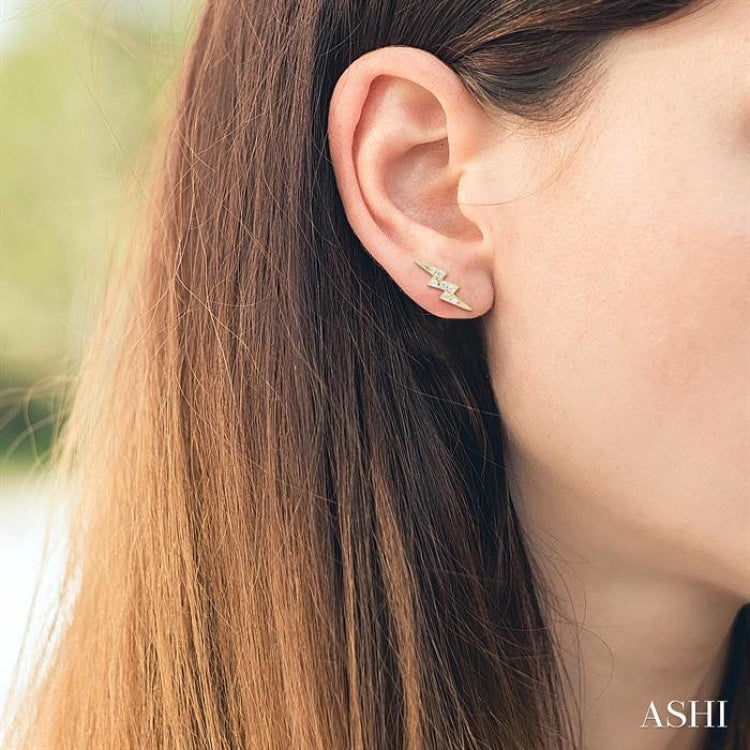 1/10 Ctw Petite Lightning Bolt Round Cut Diamond Fashion Stud Earrings in 10K Yellow Gold