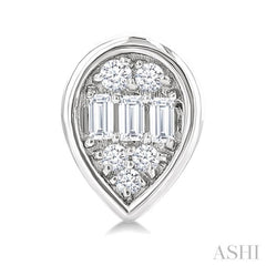 1/5 Ctw Petite Bezel Set Pear Shape Fusion Baguette and Round Cut Diamond Fashion Stud Earrings in 10K White Gold
