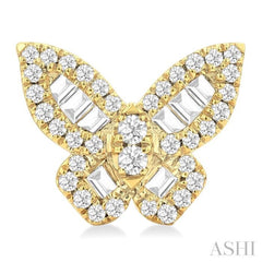 1/2 Ctw Butterfly Petite Baguette and Round Cut Diamond Butterfly Petite Fashion Stud Earrings in 14K Yellow Gold