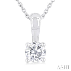 1/2 Ctw Prong Set Round Cut Diamond Solitaire Pendant With Chain in 14K White Gold
