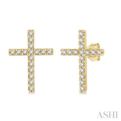 1/10 Ctw Cross Round Cut Diamond Petite Fashion Stud Earrings in 10K Yellow Gold