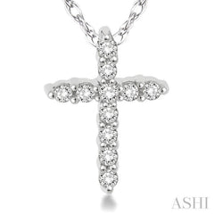 1/20 Ctw Round Cut Diamond Cross Pendant in 10K White Gold with Chain