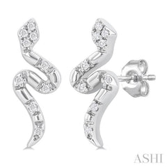 1/20 Ctw Petite Snake Round Cut Diamond Fashion Stud Earrings in 10K White Gold