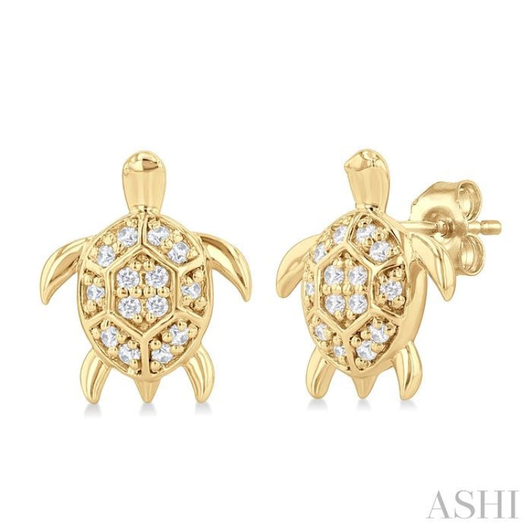 1/10 Ctw Petite Turtle Round Cut Diamond Fashion Stud Earrings in 10K Yellow Gold