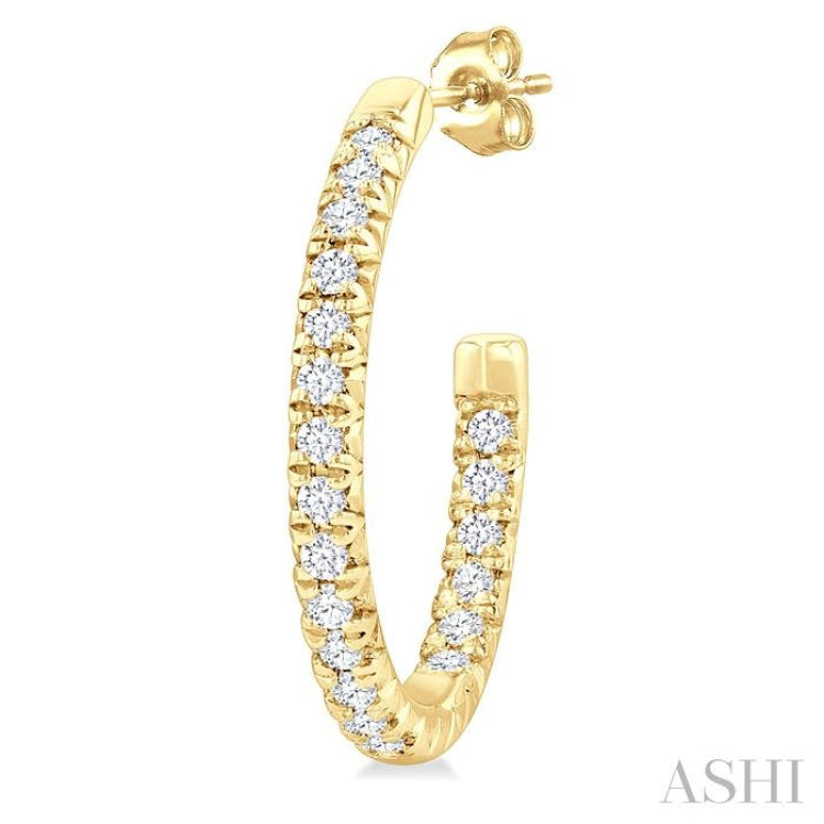 1/6 Ctw French Pave Set Round Cut Diamond Fashion Half Hoop Earrings in 14K Yellow Gold