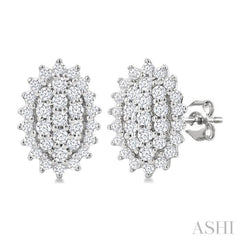 1/5 Ctw Petite Oval Shape Round Cut Diamond Cluster Fashion Stud Earrings in 10K White Gold