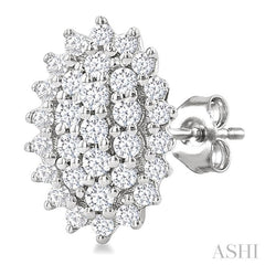 1/5 Ctw Petite Oval Shape Round Cut Diamond Cluster Fashion Stud Earrings in 10K White Gold